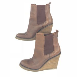 Lucky Brand | Leather Ankle Wedge Boot (Size 8.5)